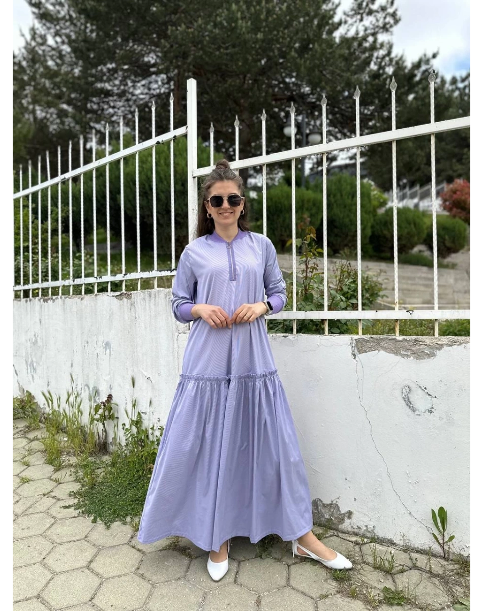 İnvee 6389 Lila Fırfır Detaylı Elbise