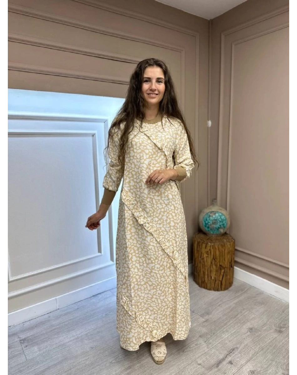 İnvee 6390 Sarı Desenli Elbise