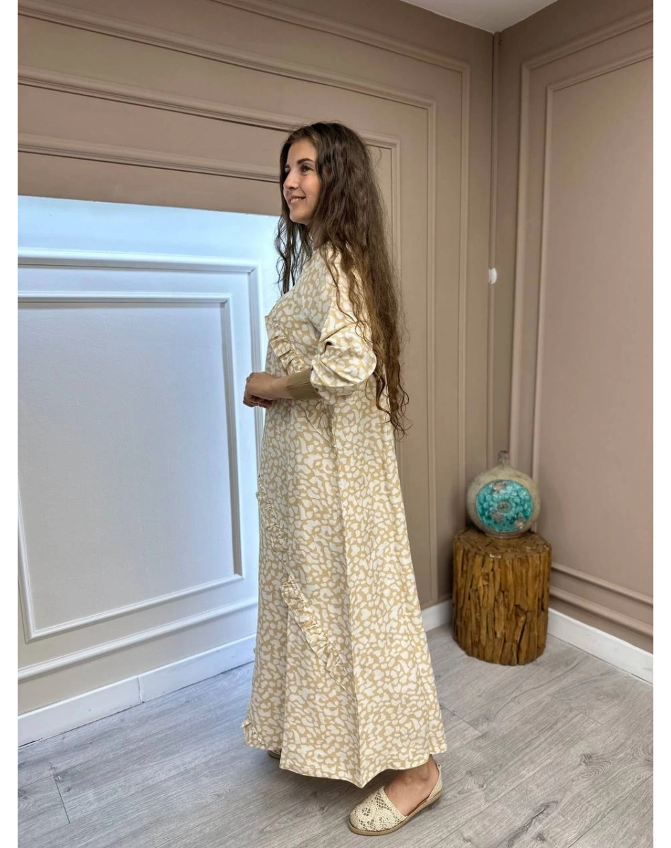 İnvee 6390 Sarı Desenli Elbise