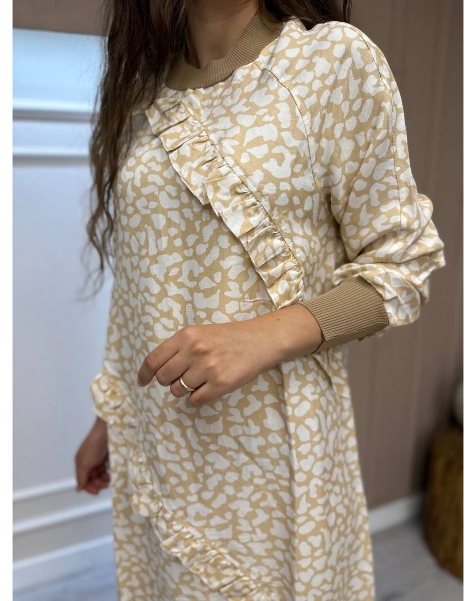 İnvee 6390 Sarı Desenli Elbise