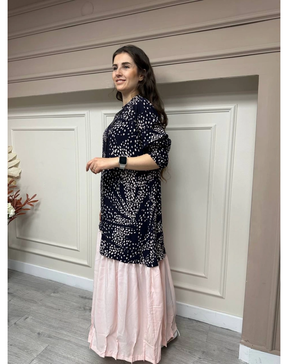 İnvee 6796 Siyah-Pembe Düğmeli Desenli Elbise