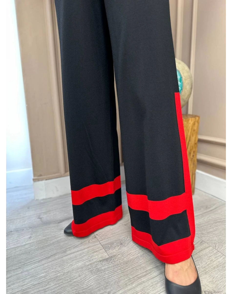 İnvee 6803 Siyah Kırmızı Şerit Detaylı Triko Pantolon