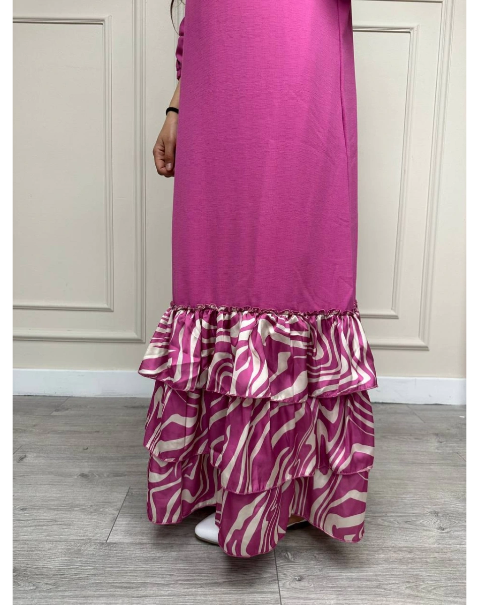 İnvee 6807 Fuşya Eteği Fırfırlı Elbise