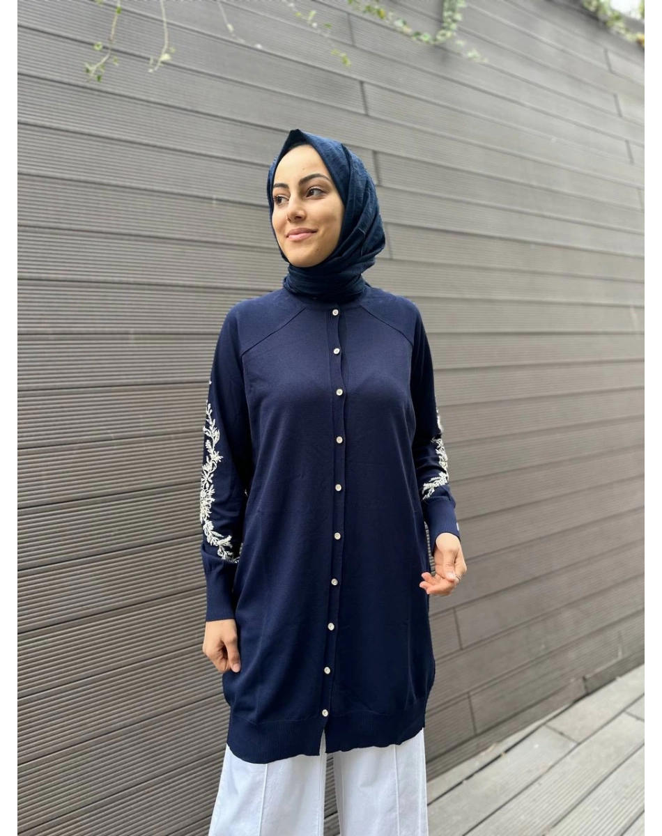 İnvee 6846 Lacivert Arkası Güldalı Triko Hırka