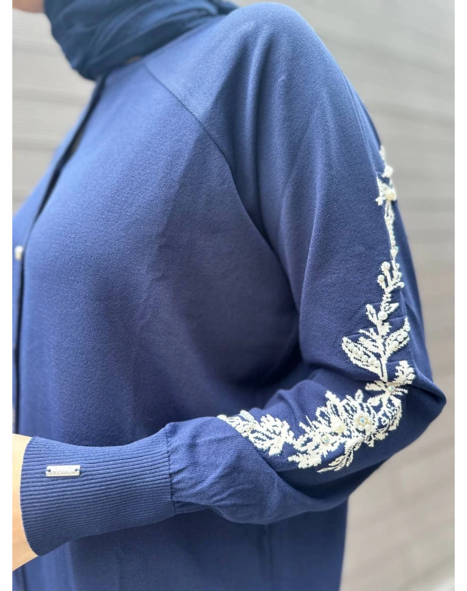 İnvee 6846 Lacivert Arkası Güldalı Triko Hırka