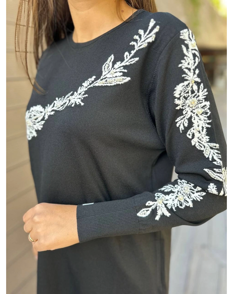 İnvee 6849 Siyah Güldalı Triko Tunik