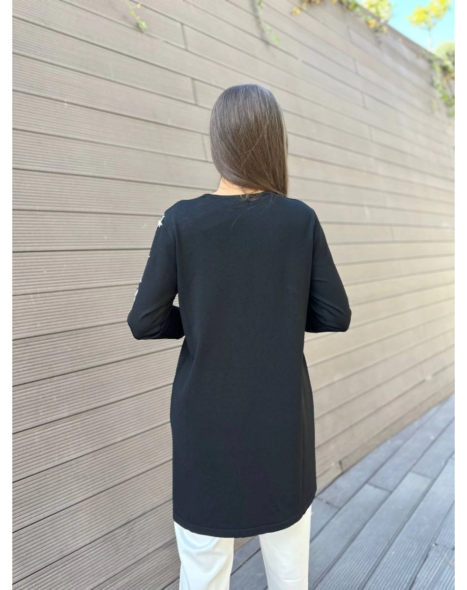 İnvee 6849 Siyah Güldalı Triko Tunik