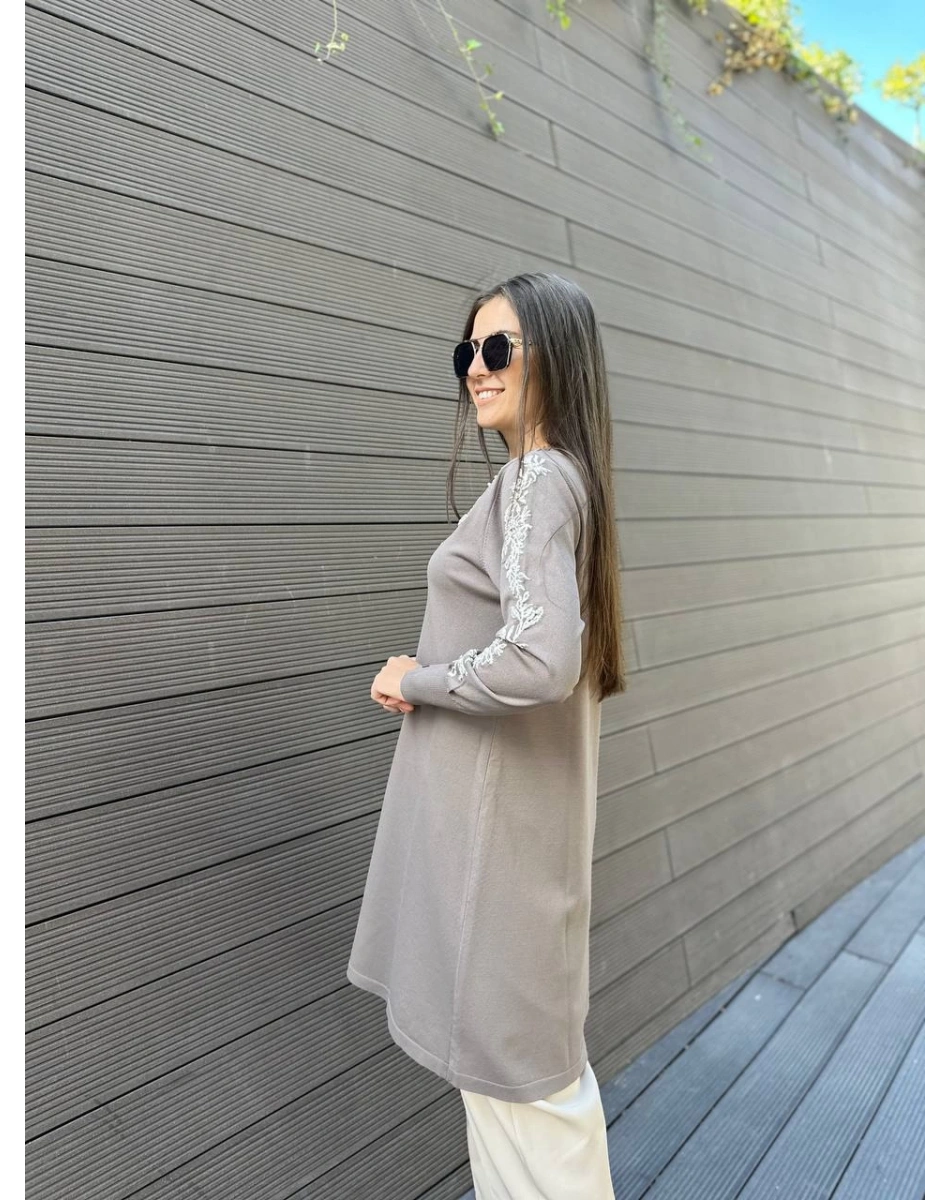 İnvee 6849 Vizon Güldalı Triko Tunik