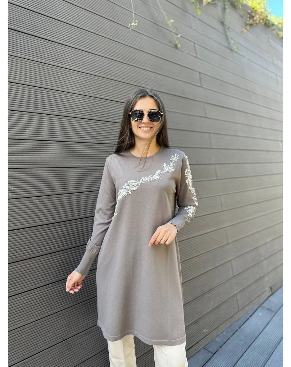 İnvee 6849 Vizon Güldalı Triko Tunik