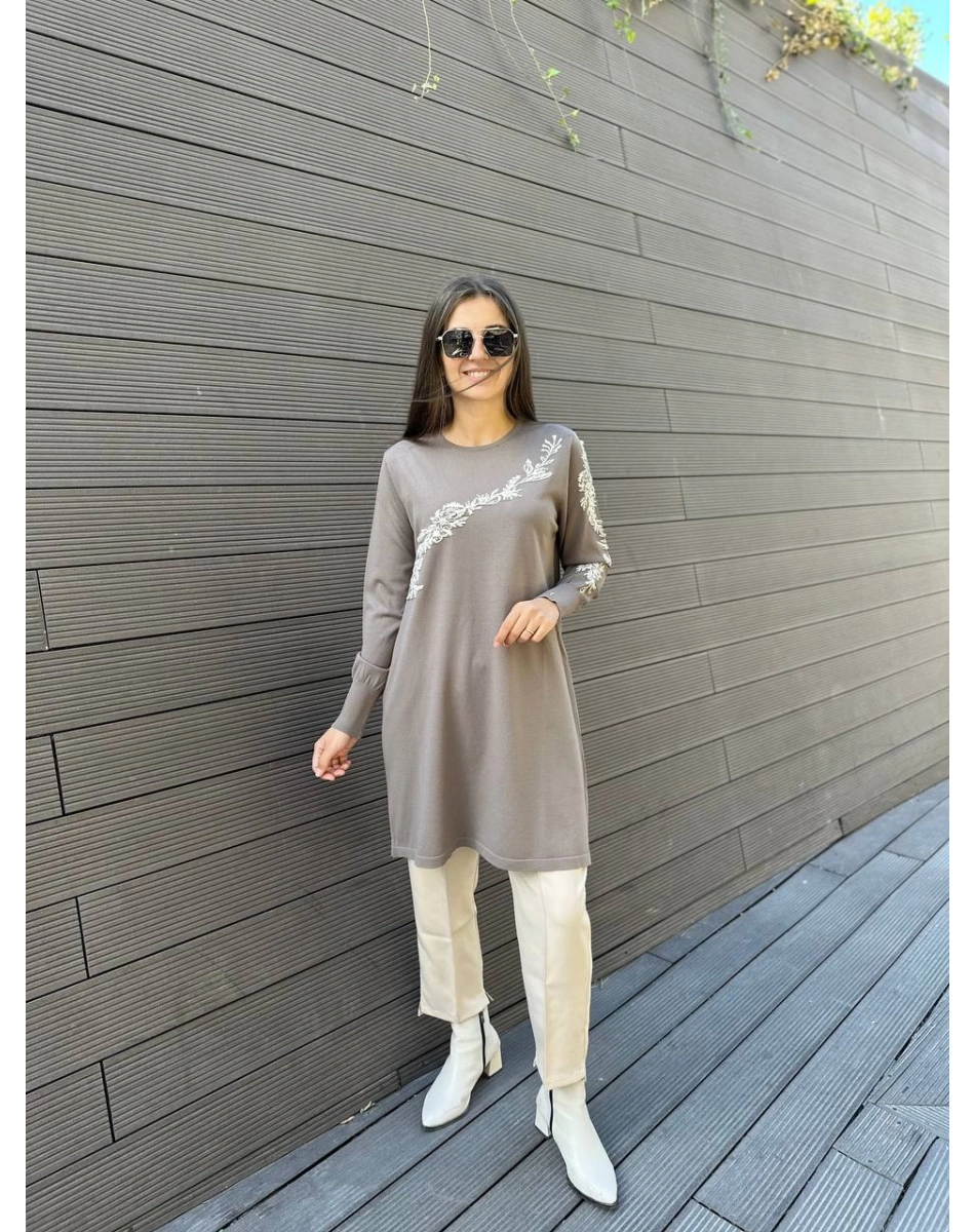 İnvee 6849 Vizon Güldalı Triko Tunik