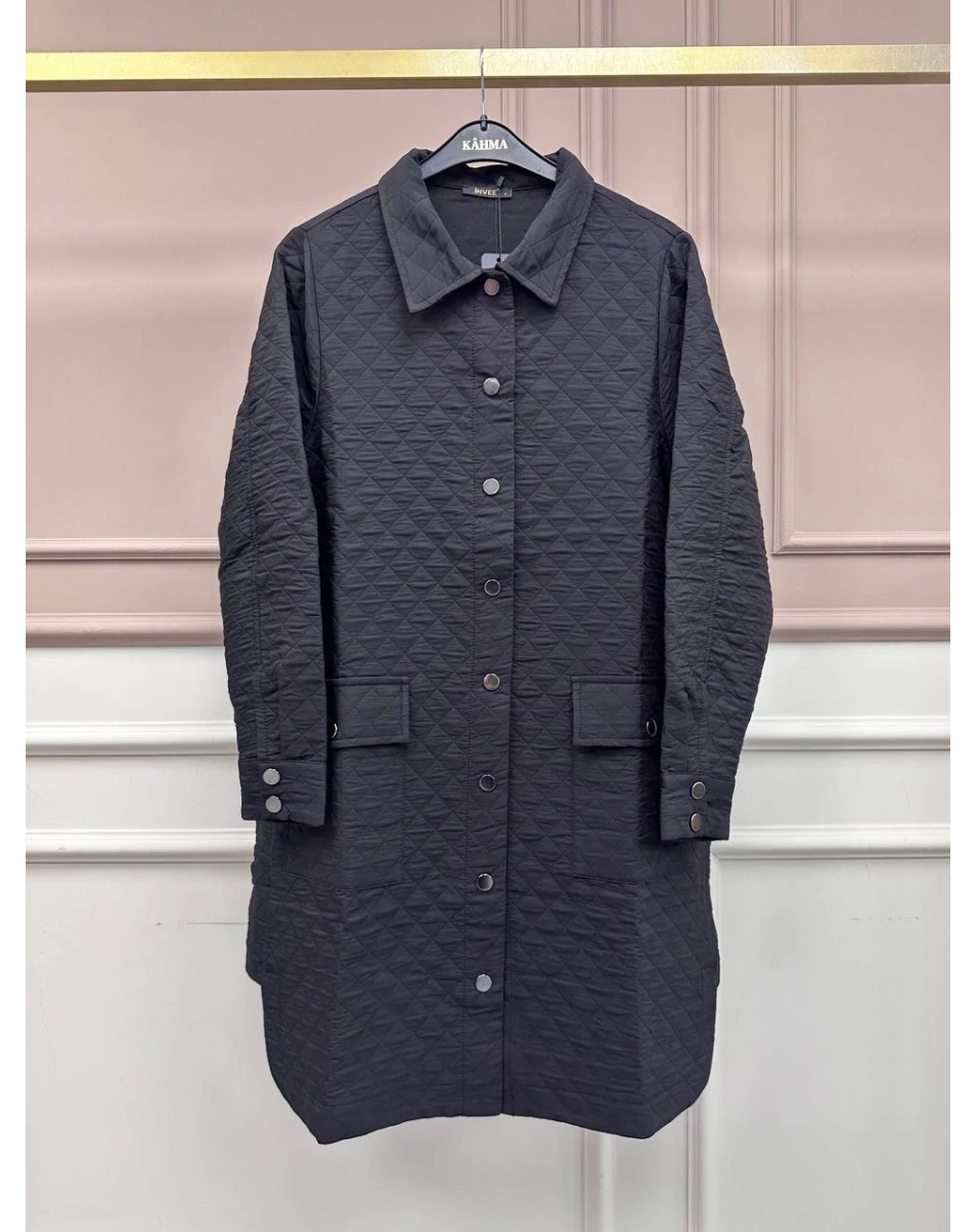 İnvee 6879 Siyah Kapitone Ara Boy Ceket