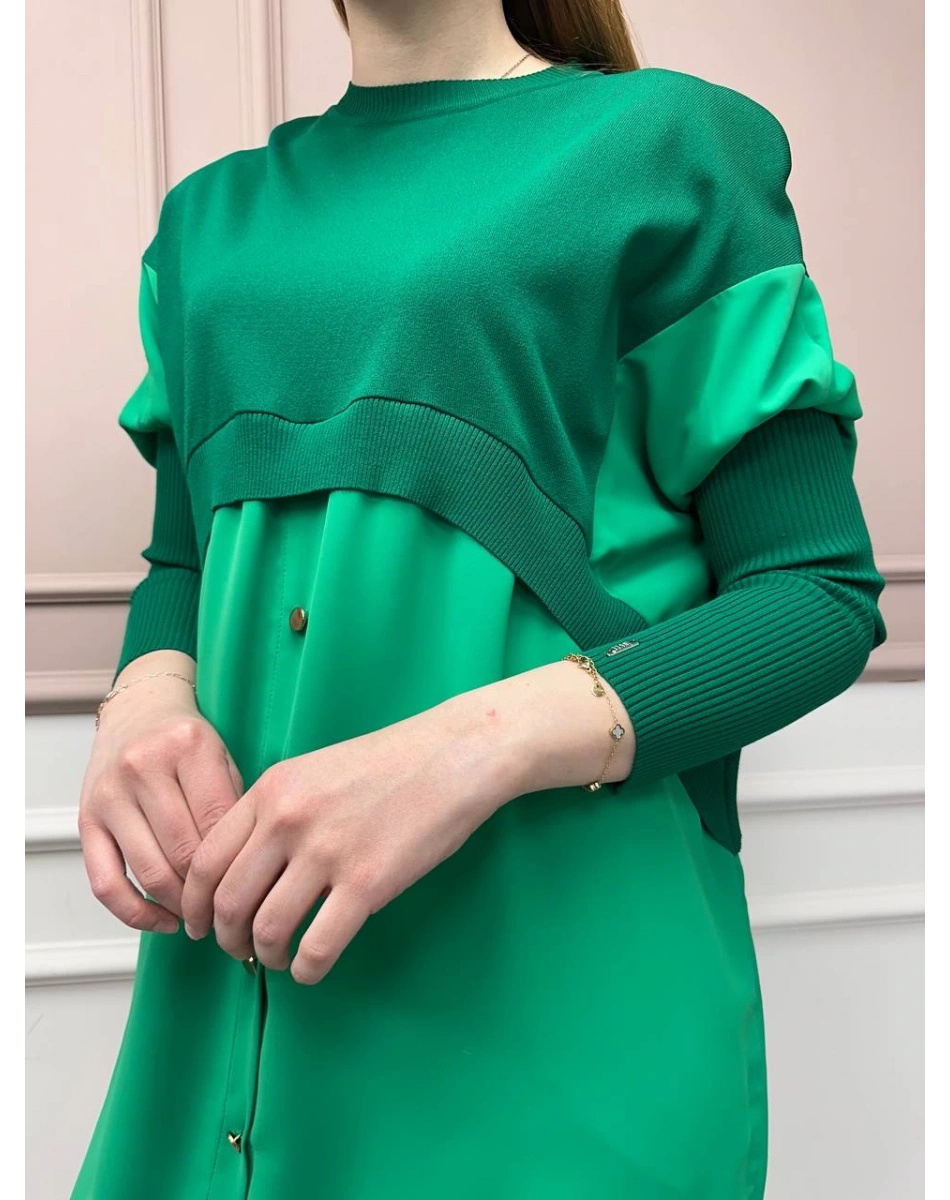 İnvee 6883 Benetton Eteği Gömlek Detaylı Triko