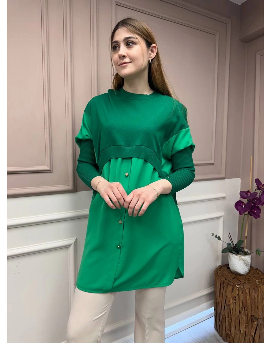 İnvee 6883 Benetton Eteği Gömlek Detaylı Triko