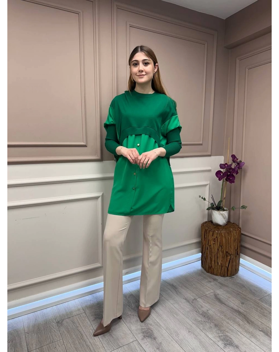 İnvee 6883 Benetton Eteği Gömlek Detaylı Triko