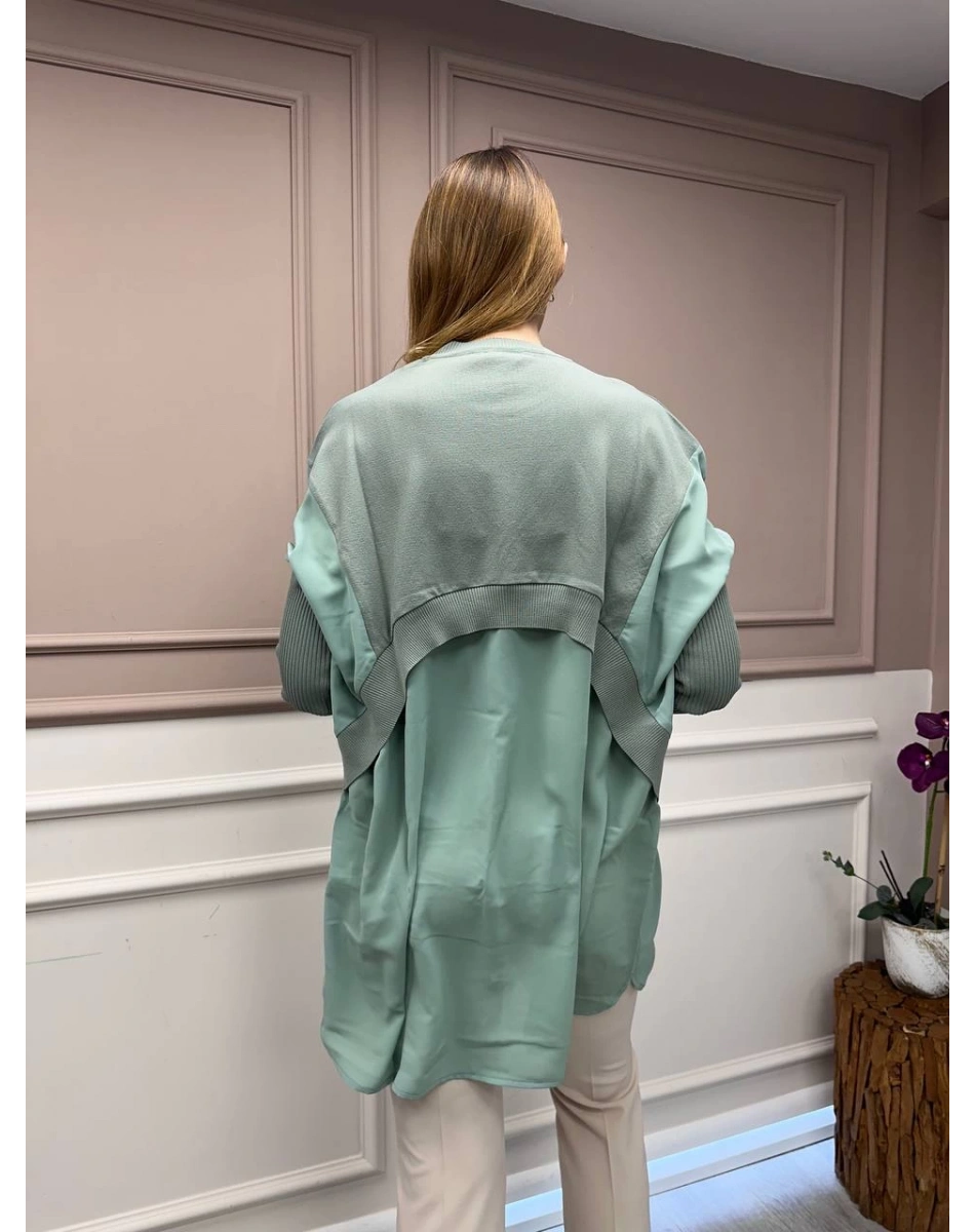 İnvee 6883 Mint Eteği Gömlek Detaylı Triko