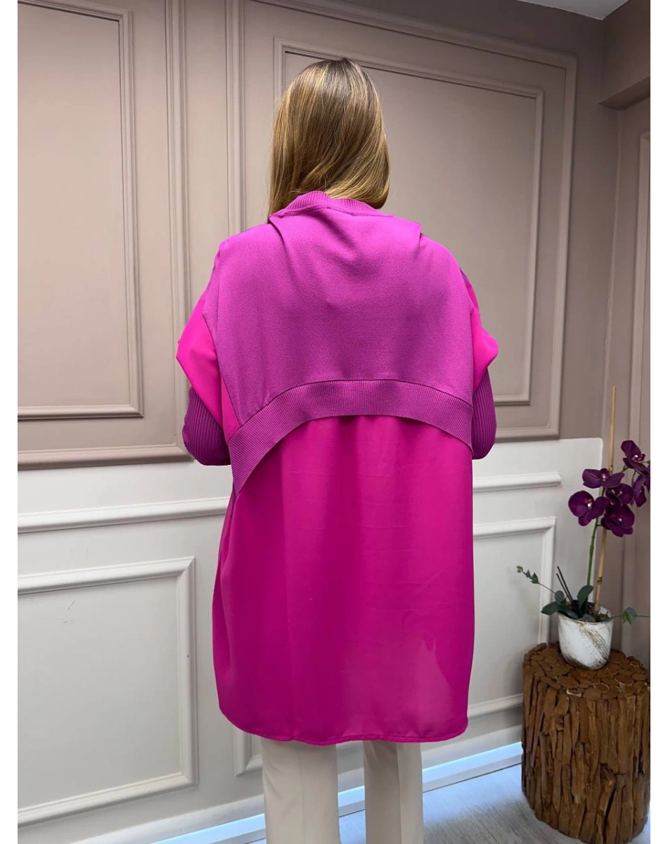 İnvee 6883 Vişne Eteği Gömlek Detaylı Triko