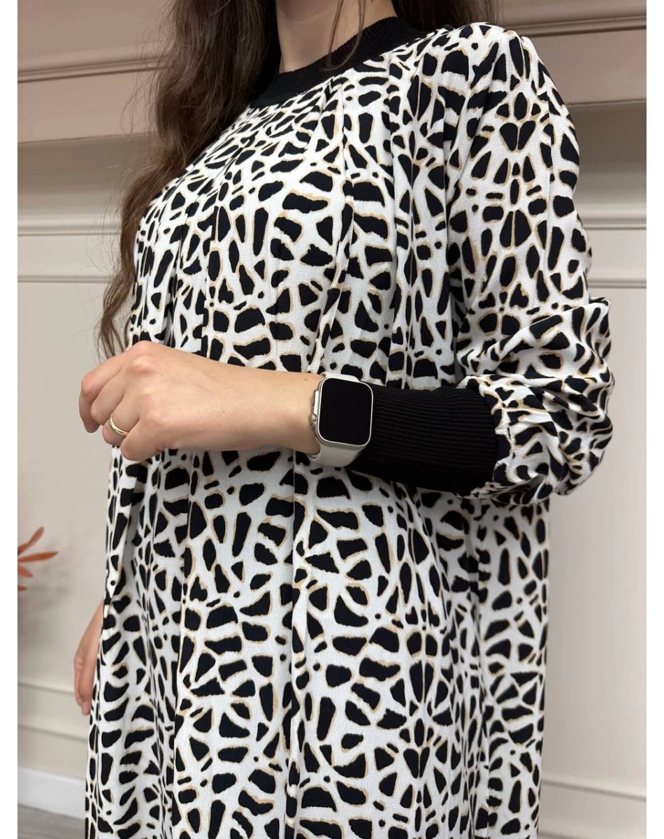 İnvee 6885 Ekru Desenli Elbise