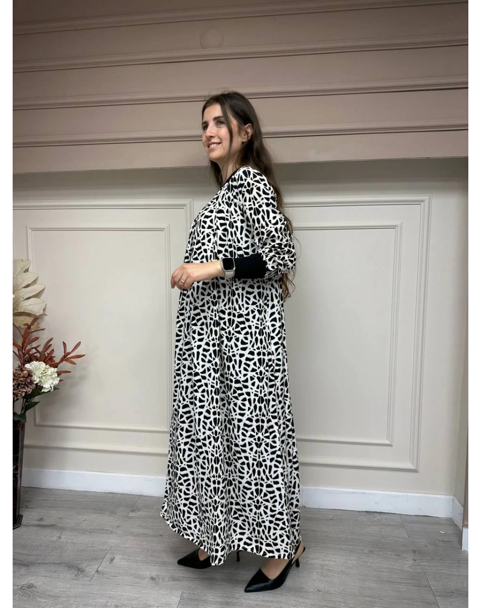 İnvee 6885 Ekru Desenli Elbise