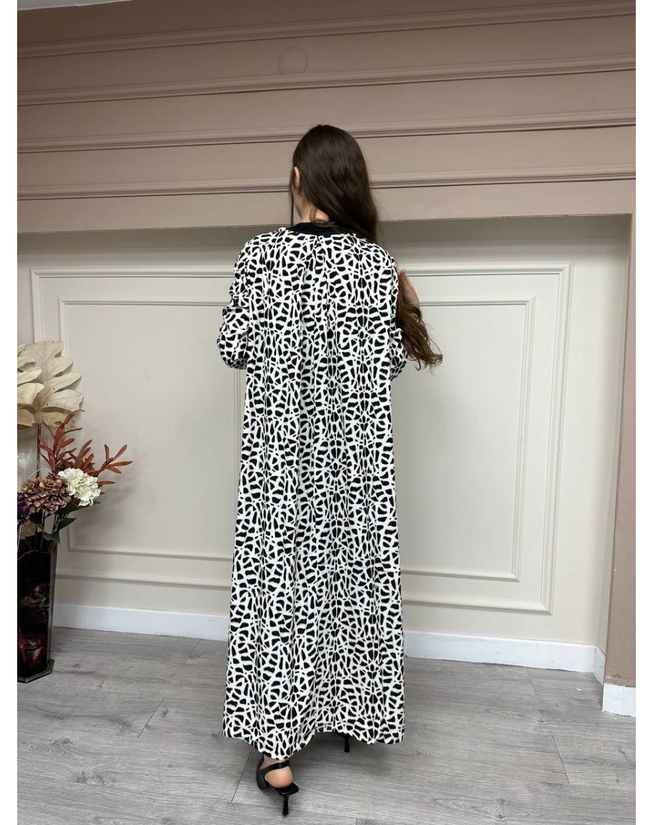 İnvee 6885 Ekru Desenli Elbise