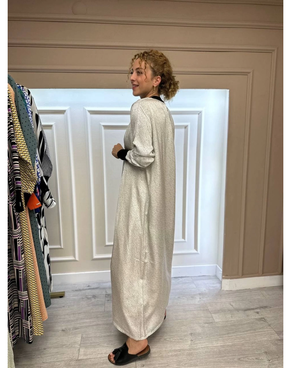 İnvee 6885 Ekru Nokta Desenli Elbise