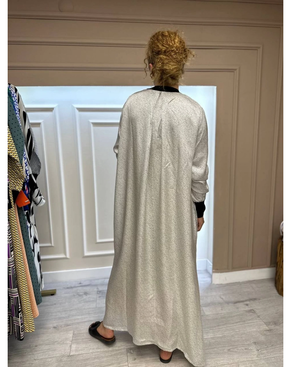 İnvee 6885 Ekru Nokta Desenli Elbise