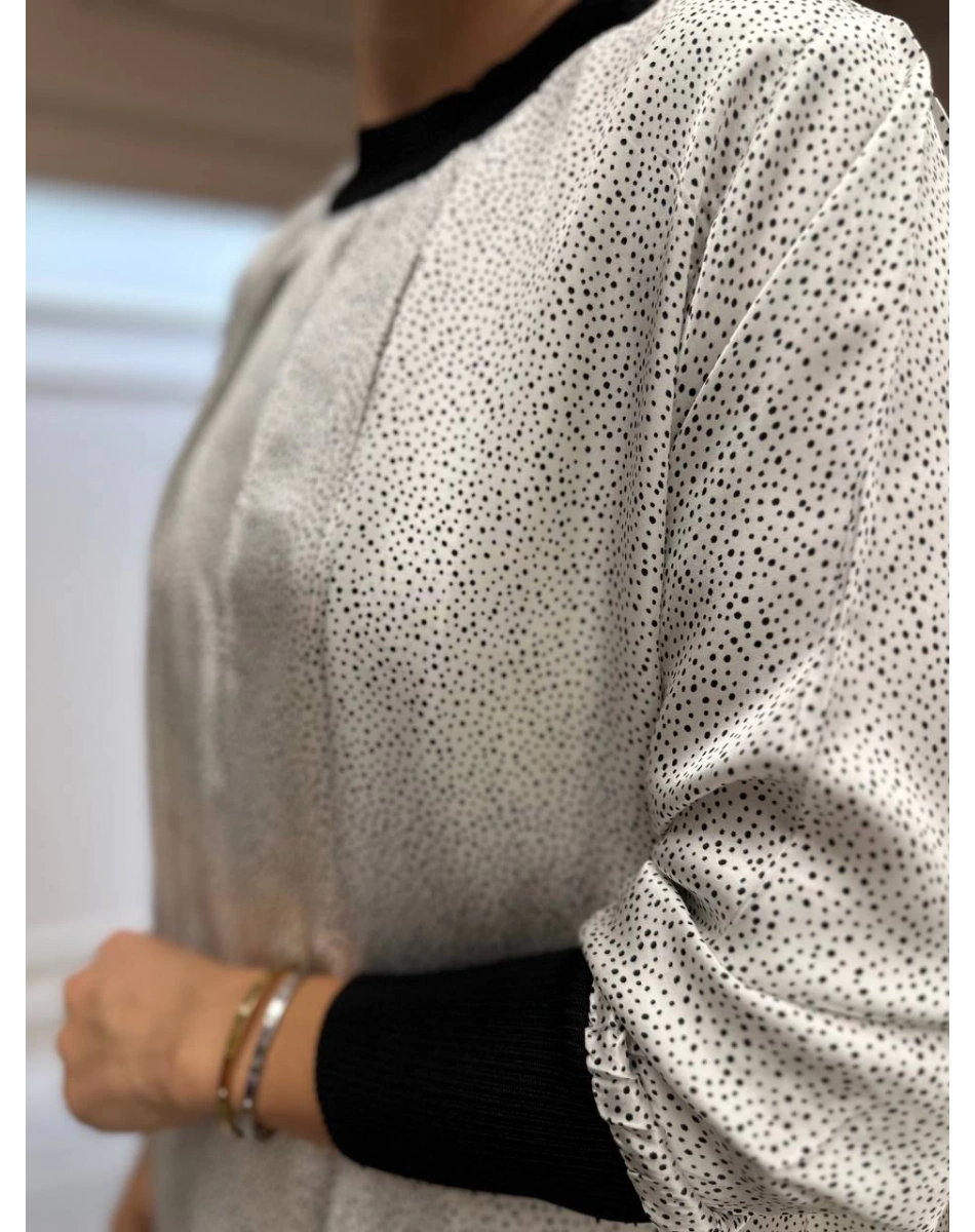 İnvee 6885 Ekru Nokta Desenli Elbise