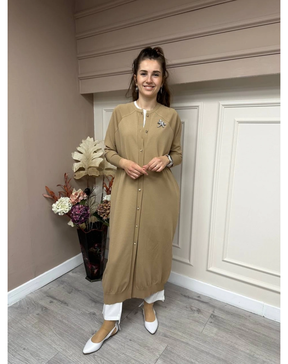 İnvee 6898 Camel Uzun Yusufçuk Triko Hırka