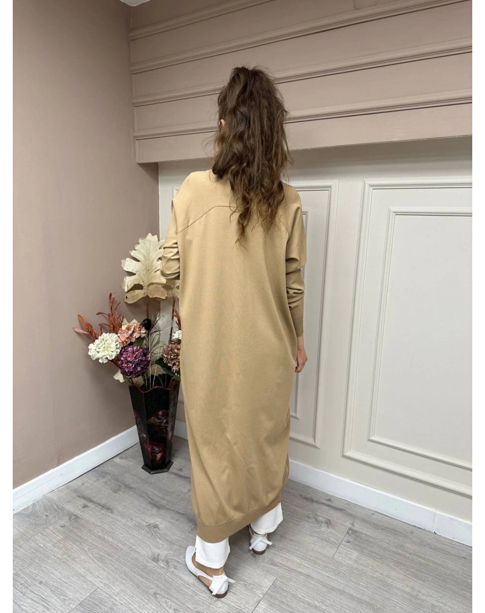 İnvee 6898 Camel Uzun Yusufçuk Triko Hırka