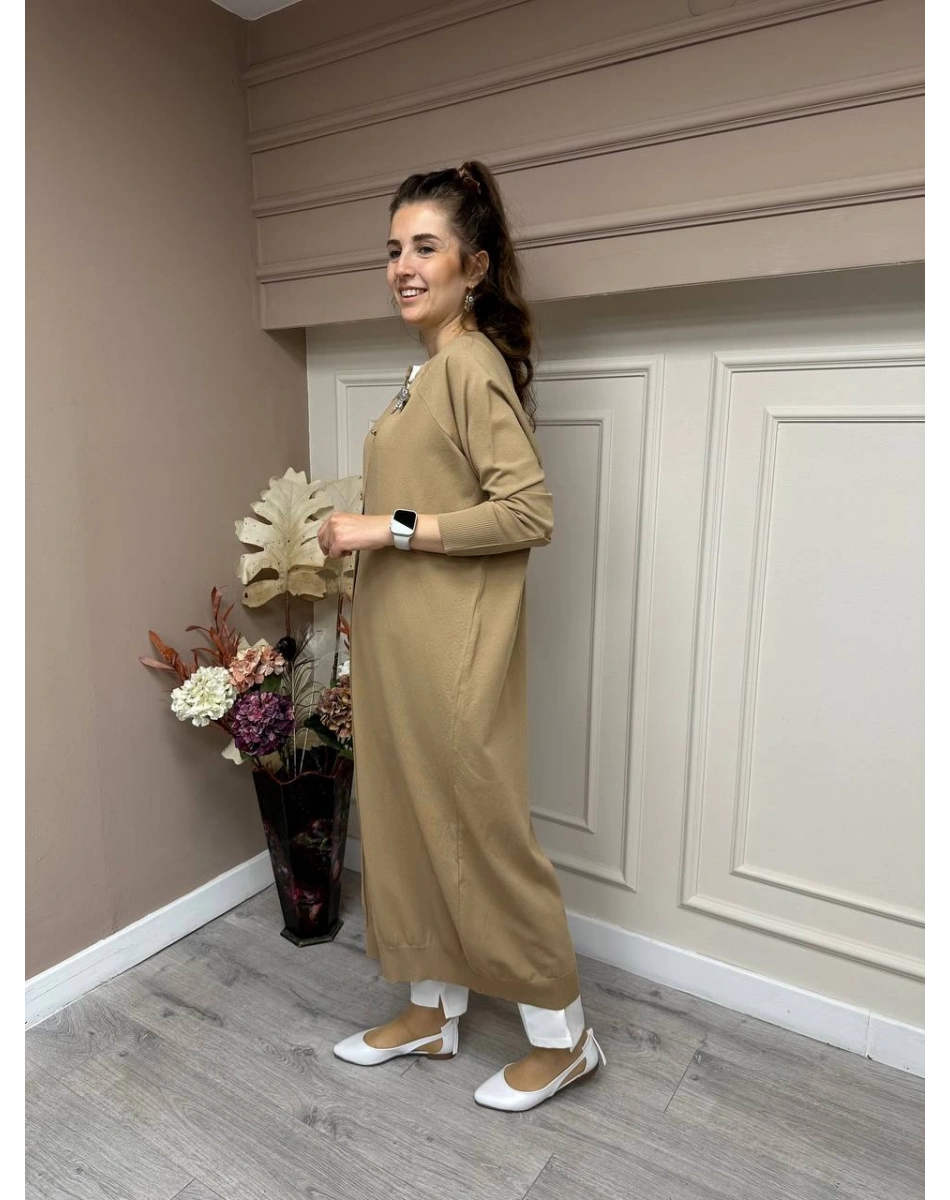 İnvee 6898 Camel Uzun Yusufçuk Triko Hırka