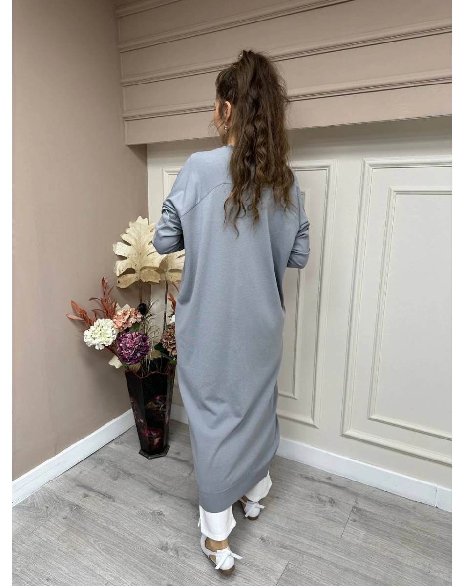 İnvee 6898 Gri Uzun Yusufçuk Triko Hırka