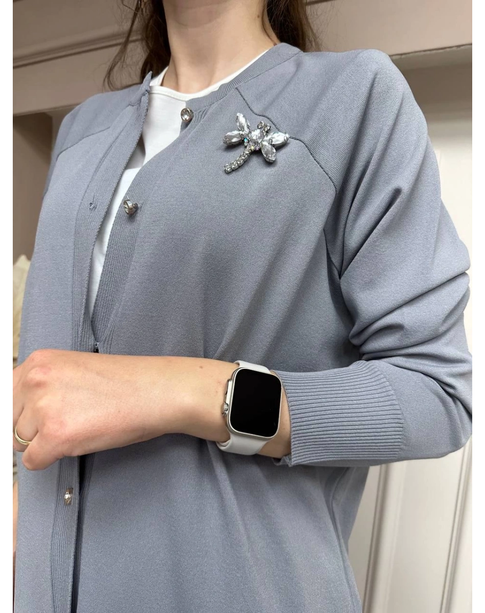 İnvee 6898 Gri Uzun Yusufçuk Triko Hırka