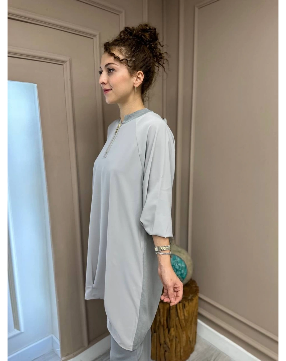 İnvee 6899 Gri Önü Şifon Arkası Triko