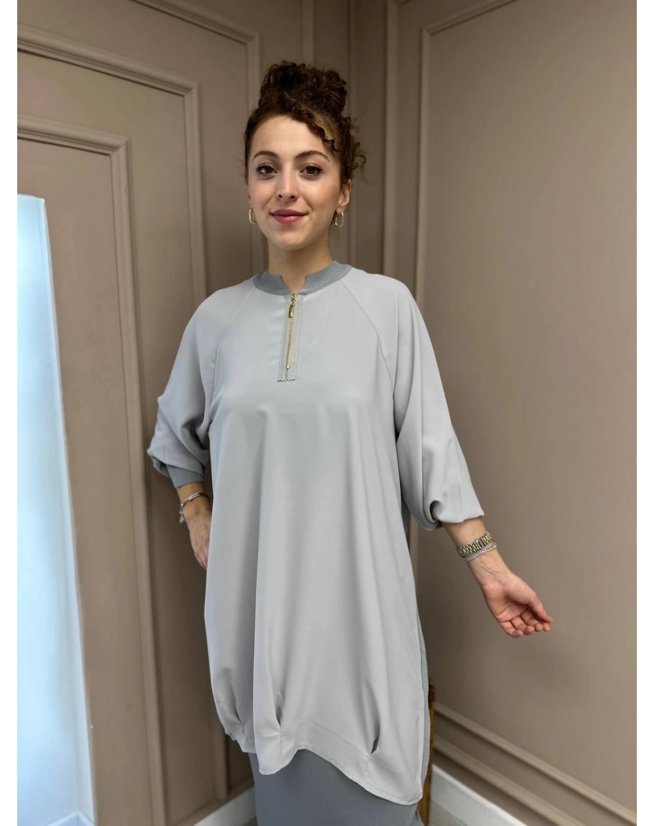 İnvee 6899 Gri Önü Şifon Arkası Triko