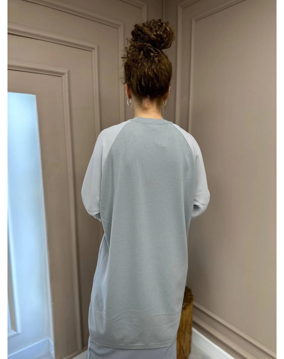 İnvee 6899 Gri Önü Şifon Arkası Triko