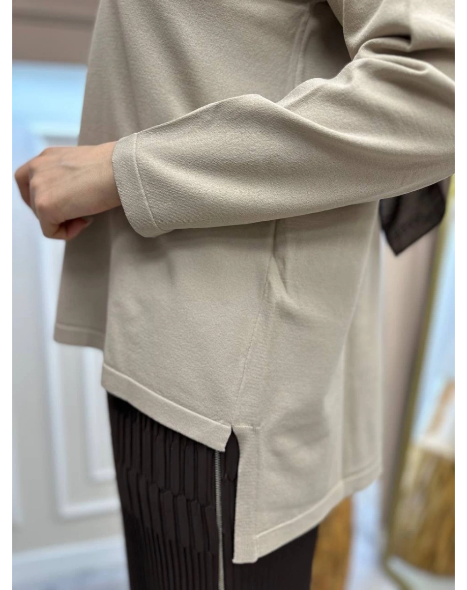 İnvee 6902 Bej Kolu Düz Önü Kısa Arkası Uzun Triko