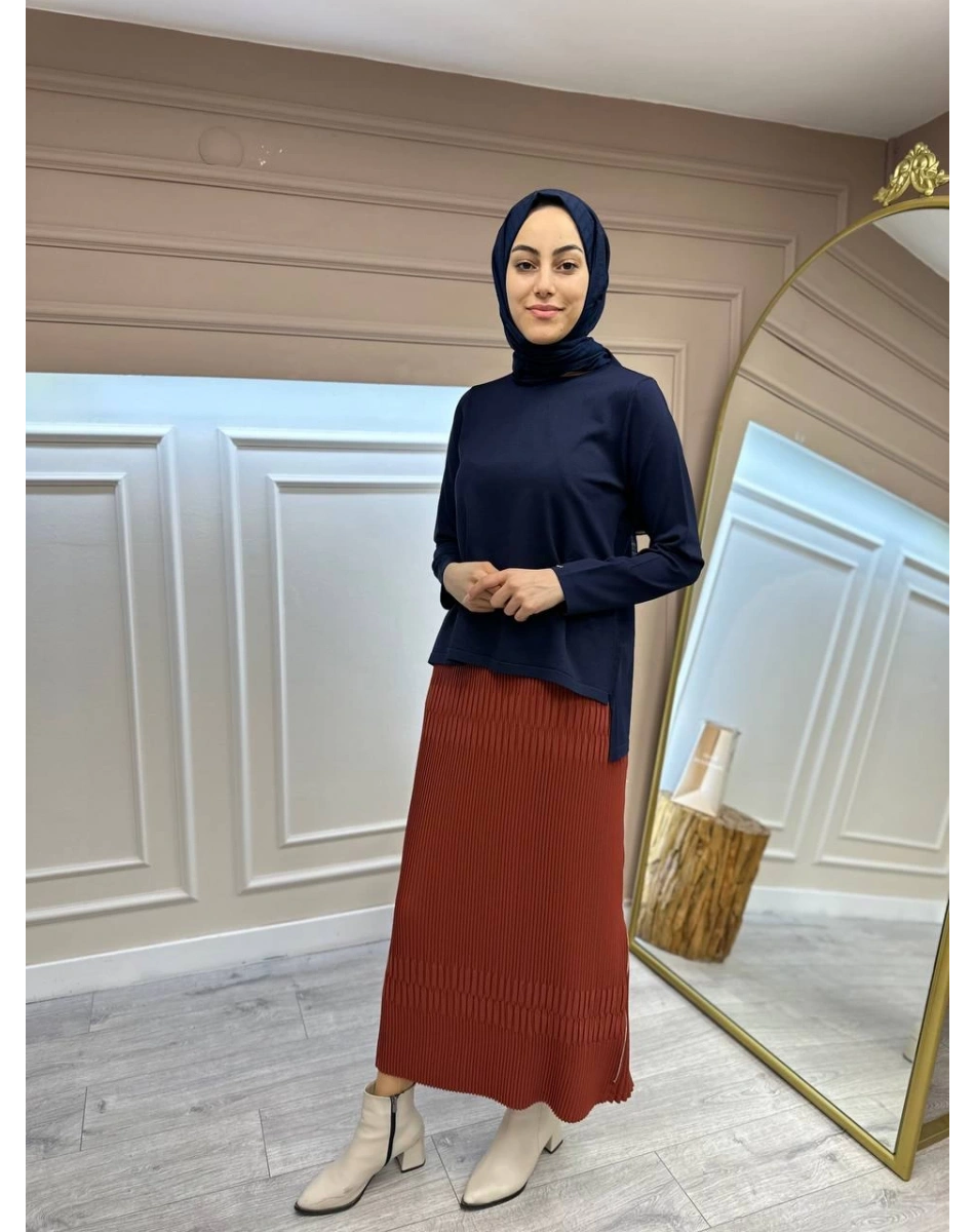 İnvee 6902 Lacivert Kolu Düz Önü Kısa Arkası Uzun Triko