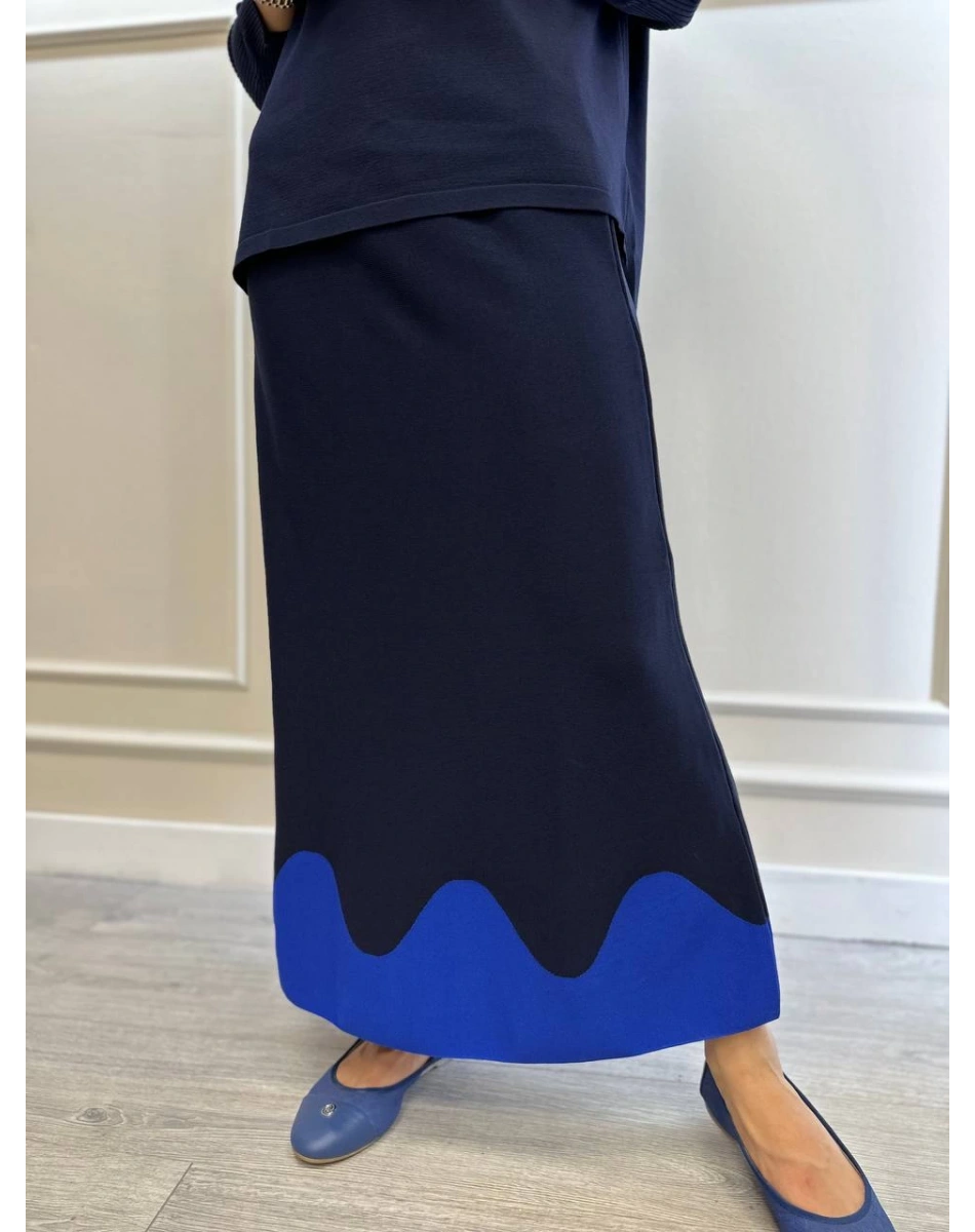 İnvee 6905 Lacivert İki Renkli Triko Etek