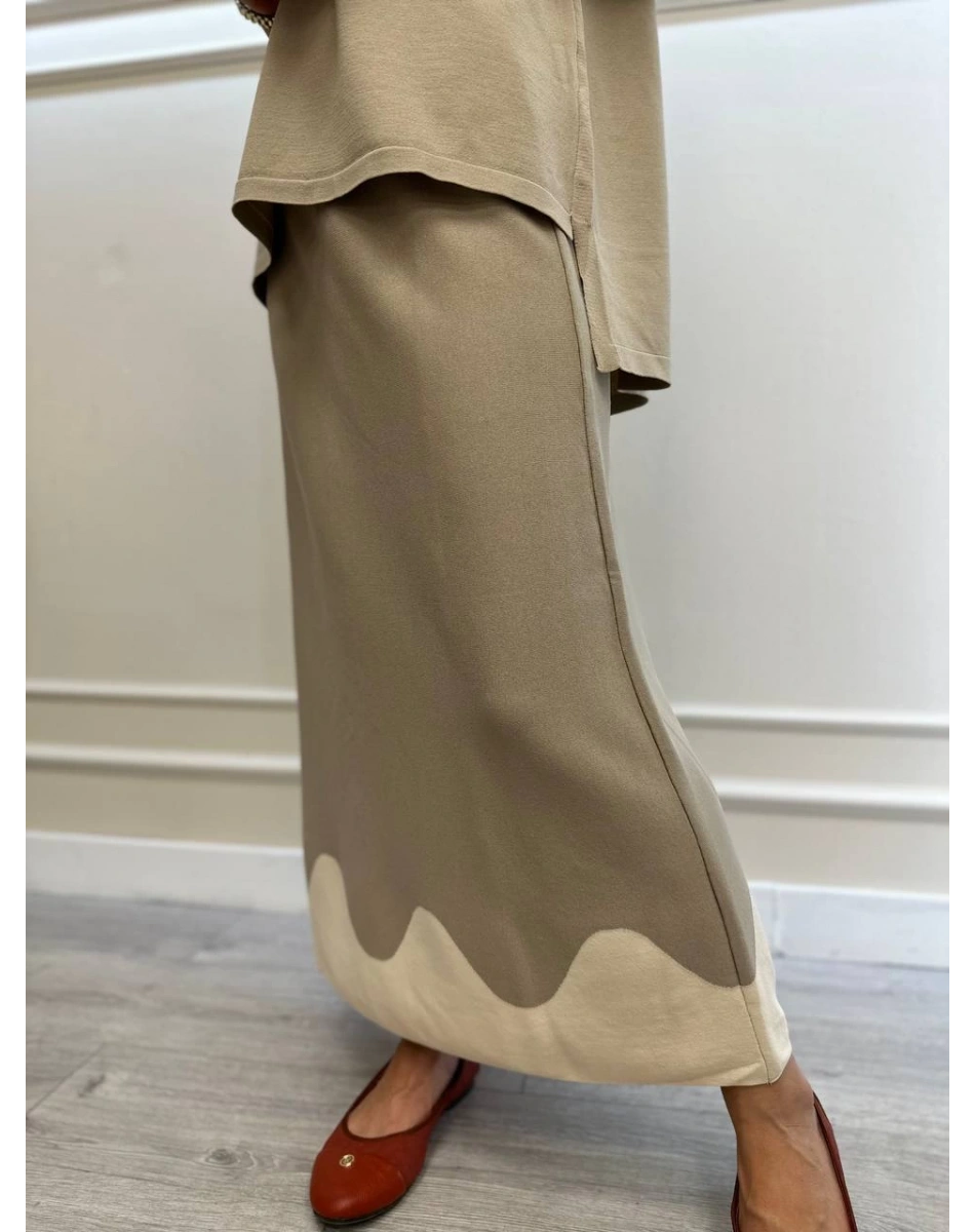 İnvee 6905 Taş İki Renkli Triko Etek