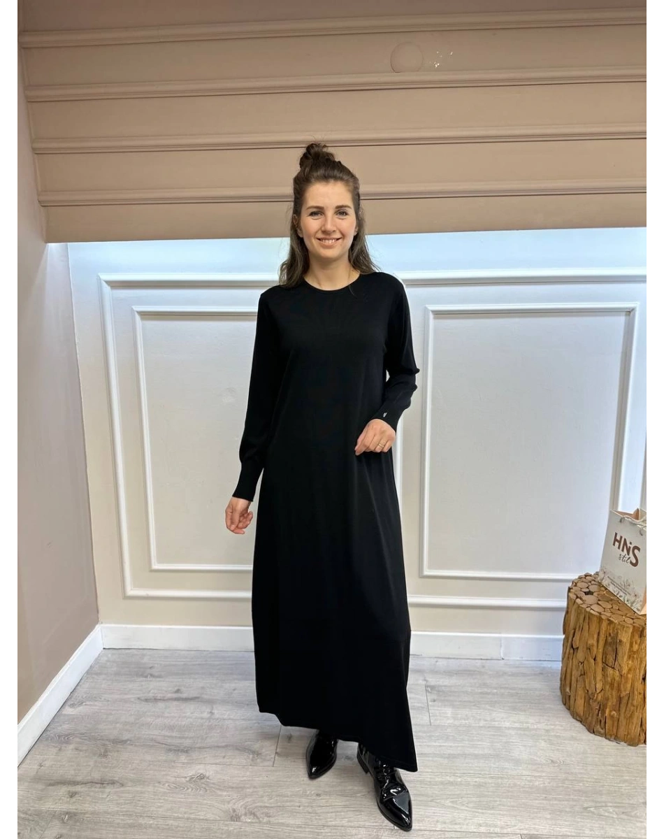 İnvee 6930 Siyah Eteği Dikiş Detaylı Triko Elbise