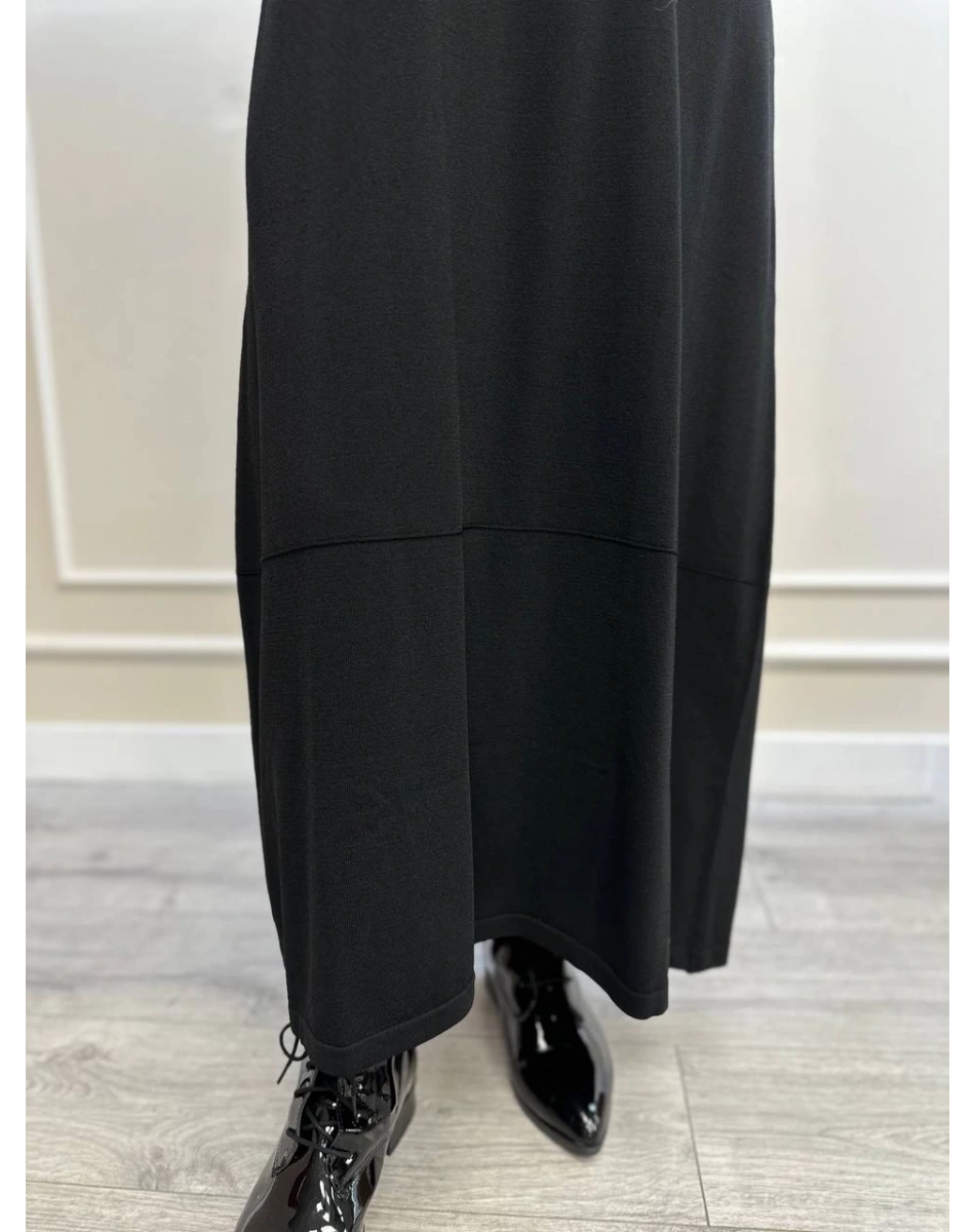 İnvee 6930 Siyah Eteği Dikiş Detaylı Triko Elbise