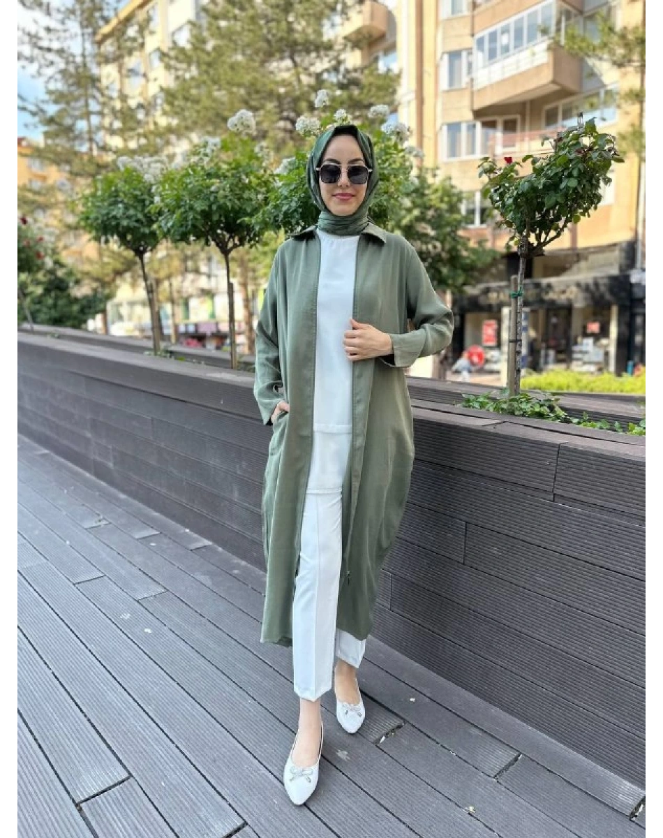 İnvee 6961 Haki Fermuarlı Kap