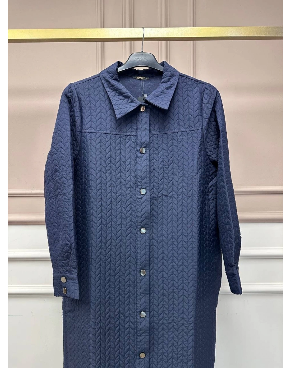 İnvee 7039 Lacivert Çıtçıt Detaylı Kap