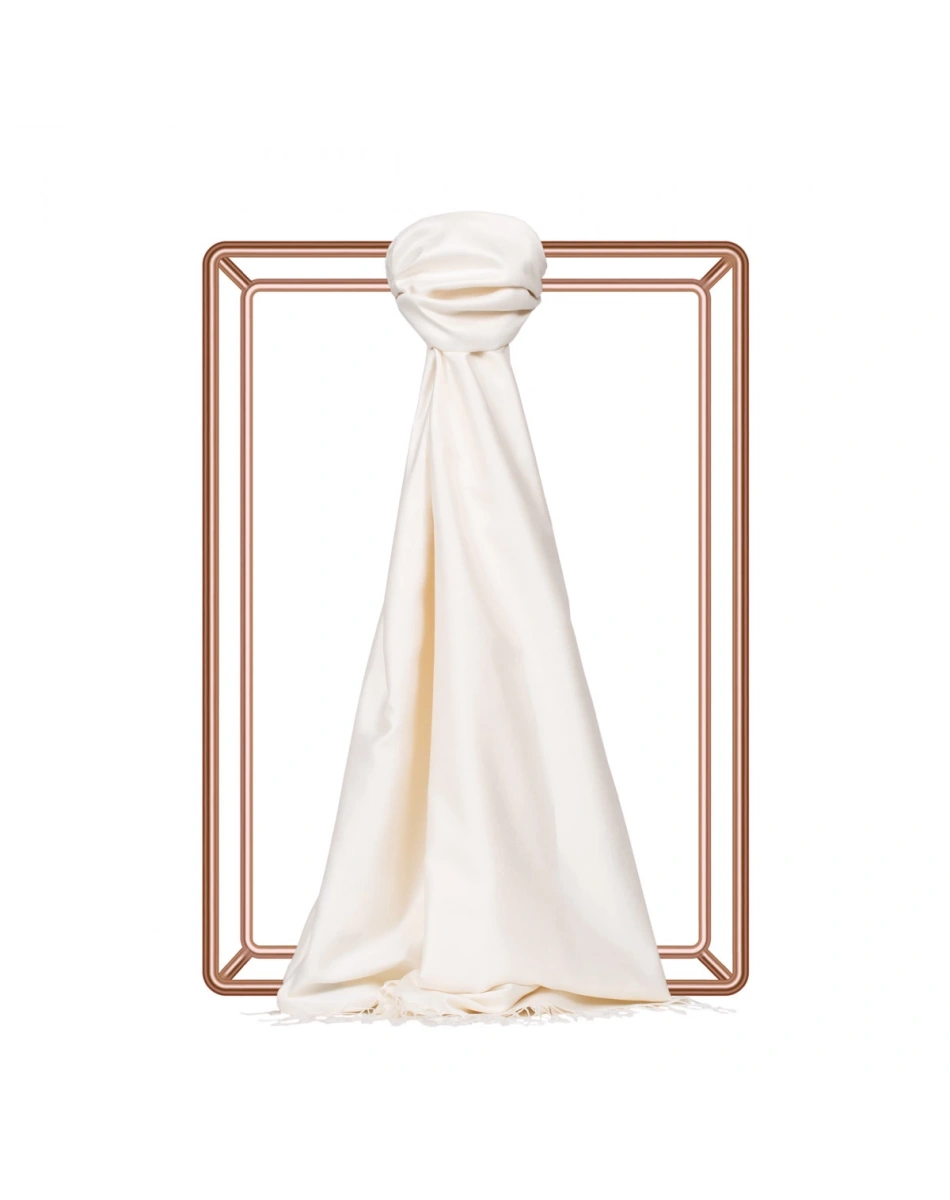 İpekevi 00927 İnci Beyazı Çift Taraflı İpek Şal