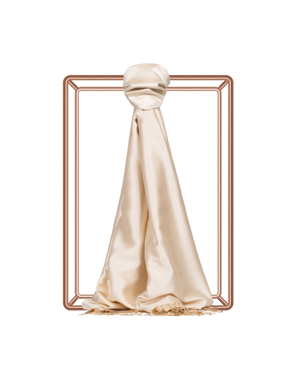 İpekevi 00927 Krem Çift Taraflı İpek Şal