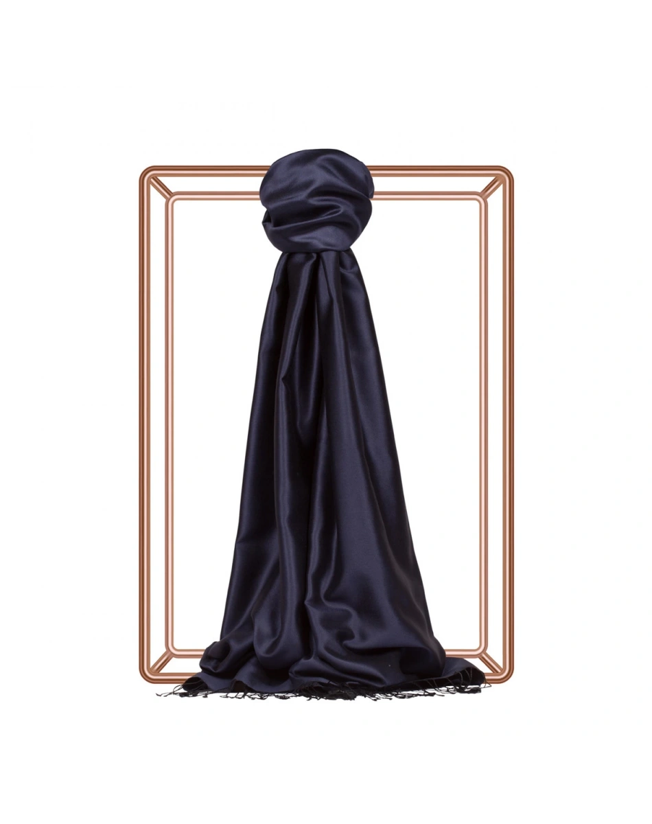 İpekevi 00927 Lacivert Çift Taraflı İpek Şal