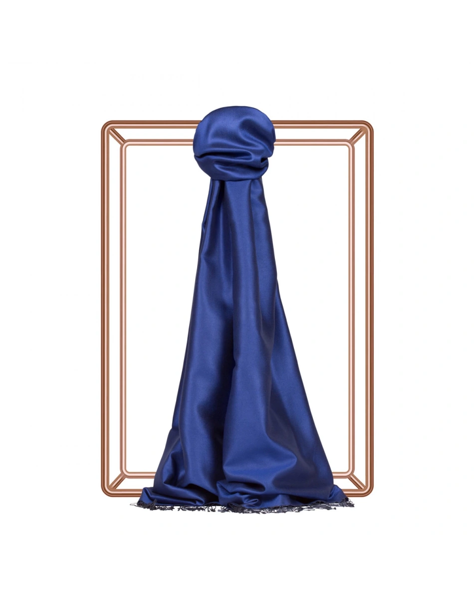 İpekevi 00927 Saks Mavi Çift Taraflı İpek Şal