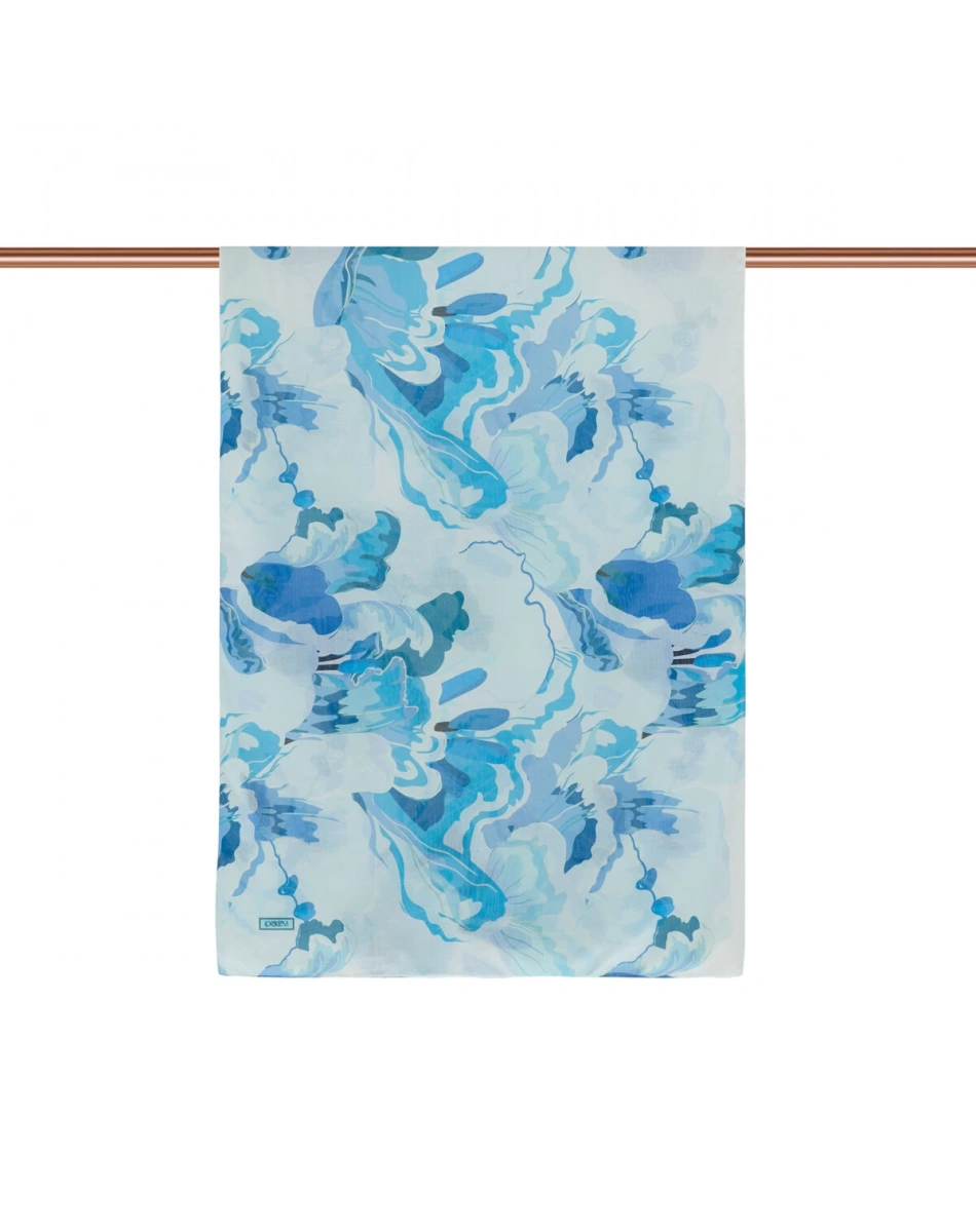 İpekevi 01345 Buz Mavisi Çiçek Mermeri Pamuk Şal