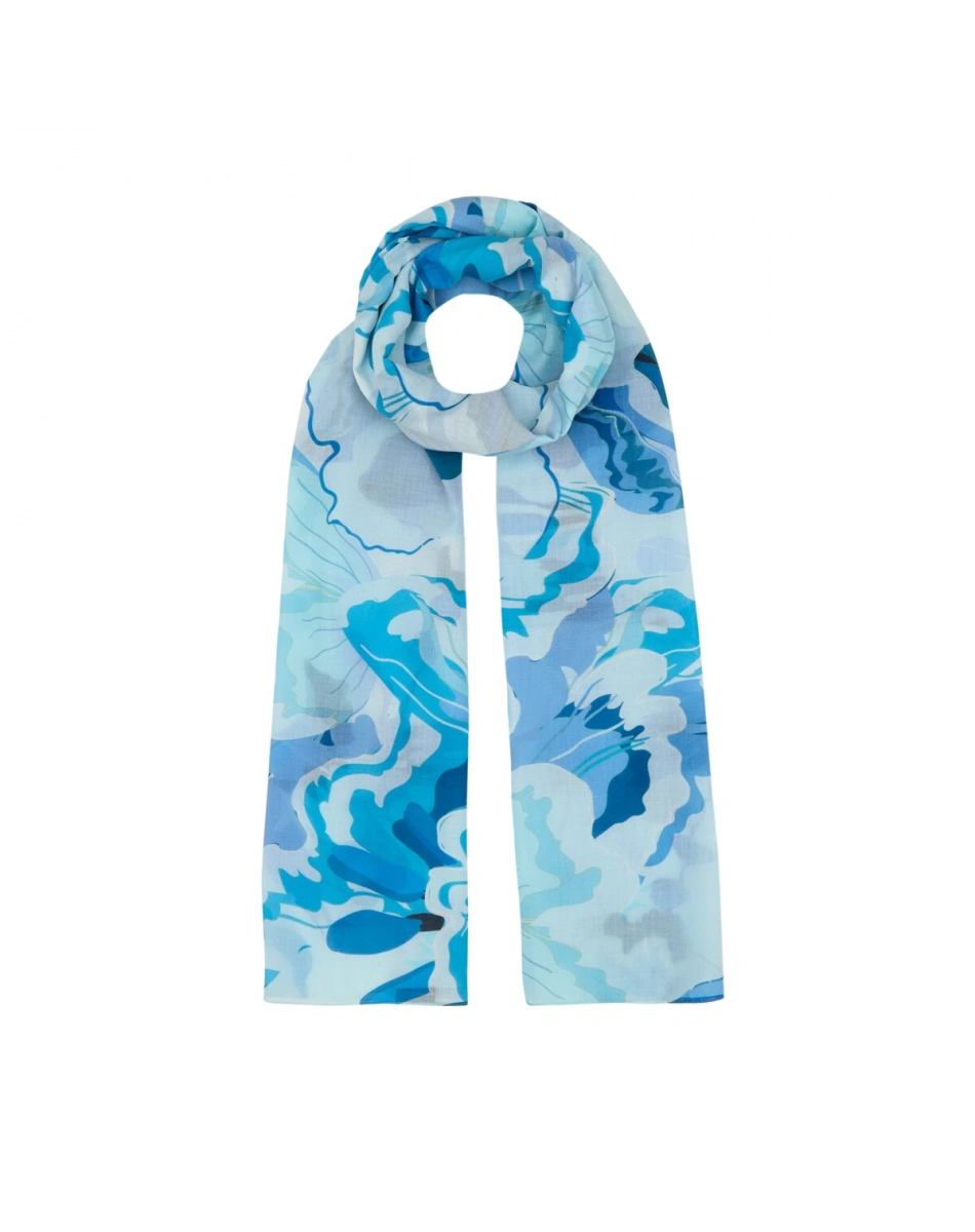 İpekevi 01345 Buz Mavisi Çiçek Mermeri Pamuk Şal