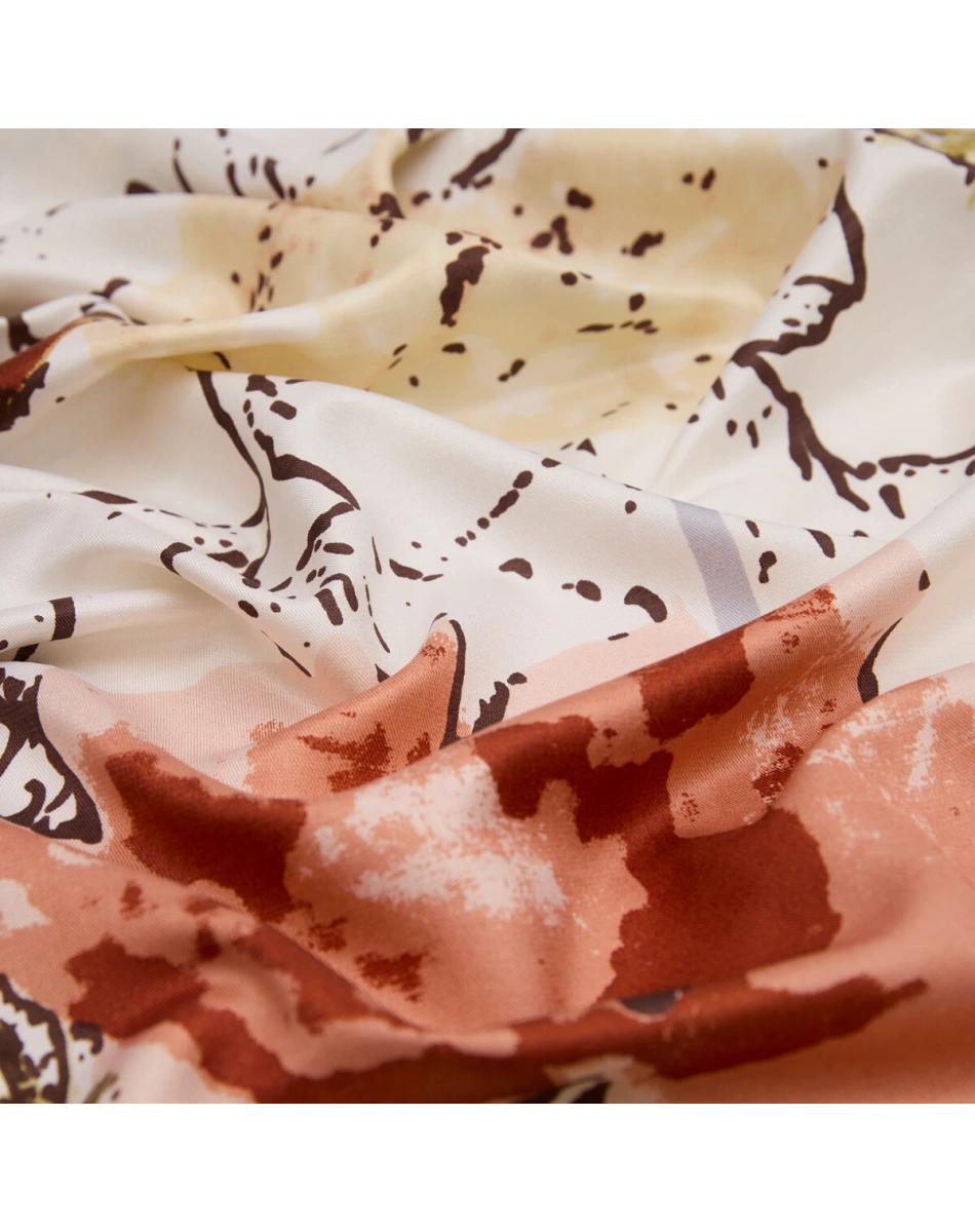 İpekevi 02607 Krem Şeftali Yaban Gülü Desenli İpek Şal