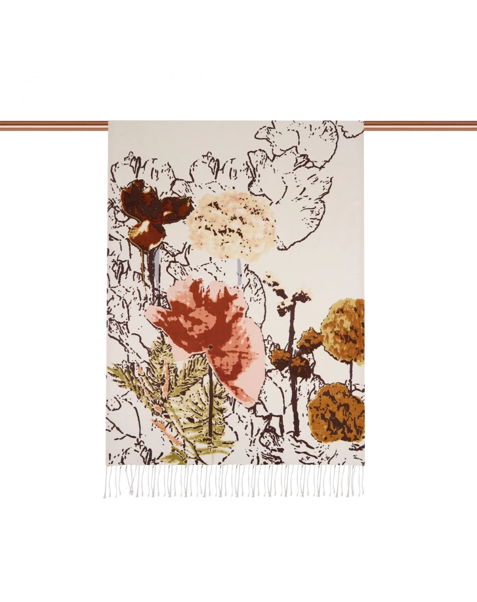 İpekevi 02607 Krem Şeftali Yaban Gülü Desenli İpek Şal